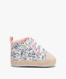 chaussons de naissance bebe fille baskets en toile fleurie blancF719901_1