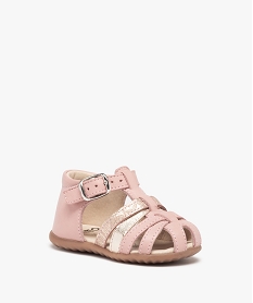 sandales premiers pas bebe fille a brides en cuir rose chaussures de parcF721501_2