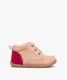 bottillons premiers pas bebe fille en cuir velours bicolore roseF721901_1