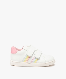 GEMO Baskets bébé fille unies à bandes arc-en-ciel blanc standard