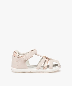 GEMO Sandales bébé fille à brides métallisées et semelle pailletée beige standard