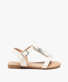 GEMO Sandales fille unies à fines brides et fleurs en tulle blanc standard