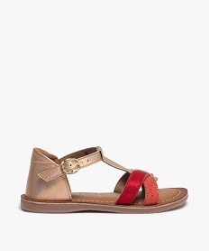 GEMO Sandales filles à brides croisées en cuir et talon fermé rouge standard