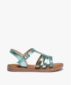 GEMO Sandales fille à talon plat et brides brillantes en cuir vert standard