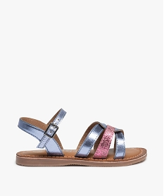 GEMO Sandales fille à brides brillantes en cuir bleu standard