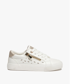GEMO Baskets fille à lacets et zip ornées de motifs perforés blanc standard