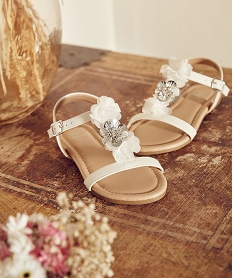 GEMO Sandales filles à talon plat et fleurs en tulle blanc standard