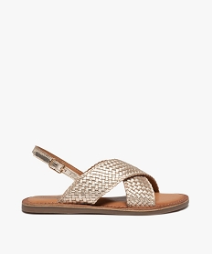 GEMO Sandales fille à talon plat et larges brides tressées dore