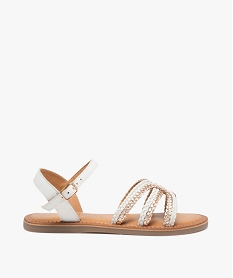 GEMO Nu-pieds fille à brides tressées en cuir rose chine