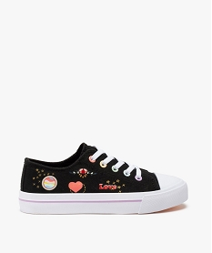GEMO Baskets fille en toile avec graffitis et lacets élastiques noir standard