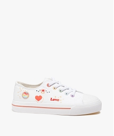GEMO Baskets fille en toile avec graffitis et lacets élastiques blanc standard