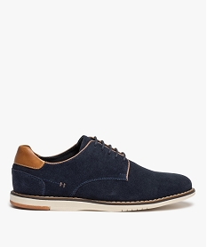 GEMO Derbies homme dessus cuir uni et semelle contrastante Bleu