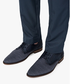 GEMO Derbies homme unis dessus toile et cuir imitation Bleu