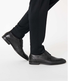 GEMO Derbies homme dessus cuir uni perforé - Tanéo Noir