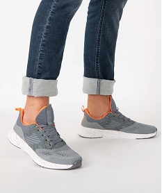 GEMO Baskets homme running légères en mesh à détails fluo gris standard