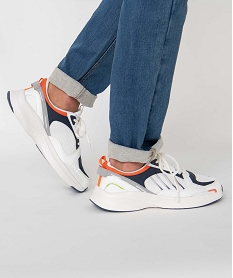 GEMO Baskets homme colorées multi-matières à lacets blanc standard