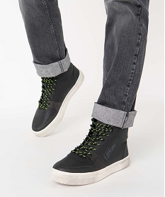 GEMO Baskets homme unies semi-montantes à lacets Noir