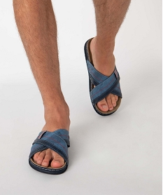 GEMO Mules homme confort à brides croisées Bleu