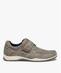 GEMO Chaussures bateau homme confort à scratch Gris