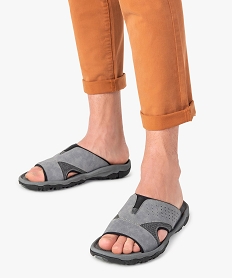 GEMO Mules homme à talon plat et semelle amortissante Gris