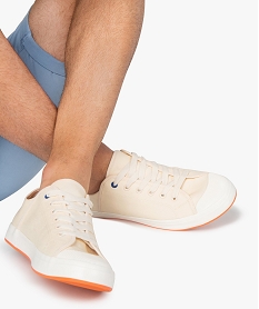 GEMO Baskets homme en toile unie à lacets et bout renforcé beige standard