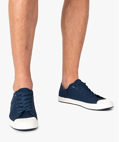 GEMO Baskets homme en toile unie à lacets et bout renforcé bleu chine