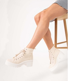 tennis femme mid-cut en toile unie a talon et semelle crantee beige baskets montantesF754601_1