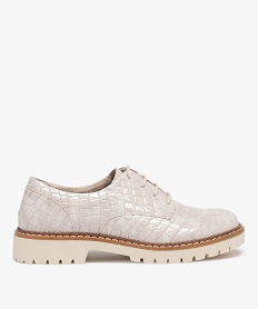 GEMO Derbies femme à semelle crantée dessus imitation croco Blanc