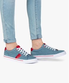 GEMO Baskets femme en toile denim avec détails contrastés bleu chine