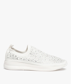 GEMO Baskets femme style chaussettes en maille avec strass blanc standard