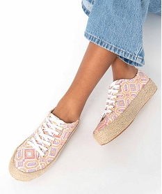 GEMO Baskets femme en toile multicolore et semelle en corde Multicolore