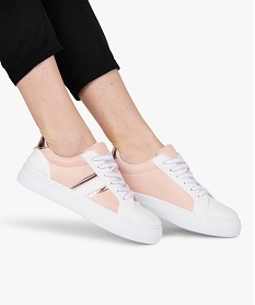 GEMO Baskets femme multi-matières à semelle extra plateforme rose chine