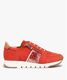 GEMO Baskets femme confort zippées dessus cuir rouge standard