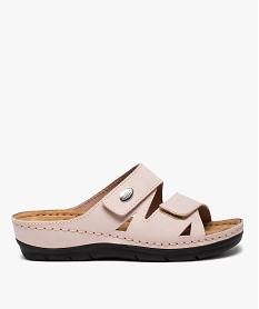 GEMO Mules femme confort unies dessus cuir à brides scratch rose standard