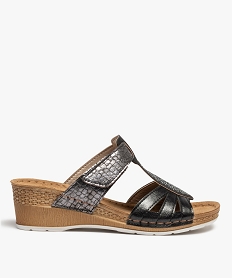 GEMO Mules femme confort à talon compensé et strass noir standard