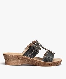 GEMO Mules femme confort à larges brides strass noir standard