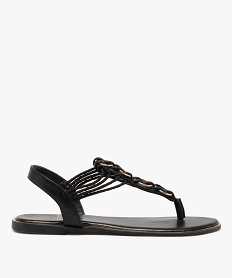 sandales femme a talon plat et entre-doigts details metal noirF761201_1