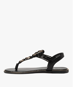 sandales femme a talon plat et entre-doigts details metal noirF761201_3
