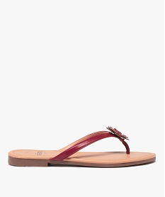 GEMO Tongs femme à petit talon plat et fleur sur l’entre-doigts rouge vif