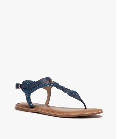 sandales femme a talon plat et entre-doigts en cuir coupe speciale pied large bleuF762901_2