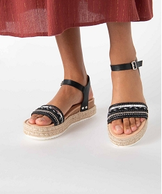 GEMO Sandales femme compensées à bride ornée de strass noir standard