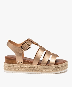 GEMO Sandales femme à talon compensé et brides multiples dore