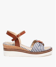 GEMO Sandales femme compensées dessus toile rayée Bleu