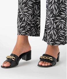 GEMO Mules femme à talon carré et chaine métallique noir standard