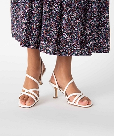 GEMO Sandales femme à talon et fines brides vernies blanc standard