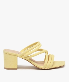 GEMO Mules femme unies à talon carré et brides rondes Jaune