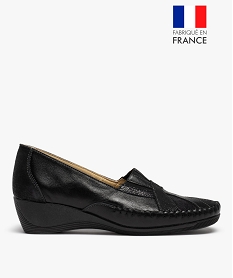 GEMO Mocassins femme confort à talon compensé dessus cuir noir standard