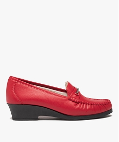 GEMO Mocassin femme confort à talon compensé dessus cuir uni rouge standard
