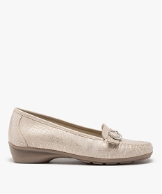 GEMO Mocassins femme confort dessus cuir métallisé beige standard