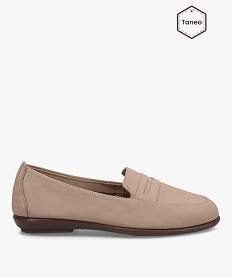 GEMO Mocassins femme à talon plat dessus cuir uni – Tanéo beige standard